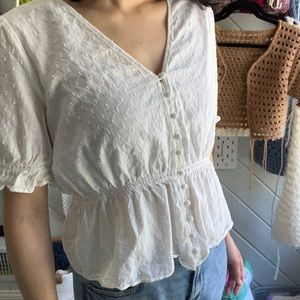 Madewell Cotton V-Neck Peplum Crop Blouse